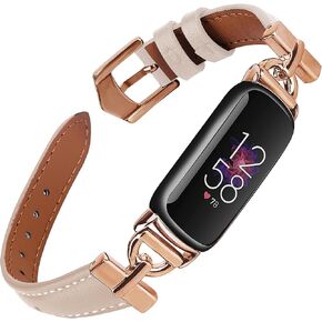 Unique D-shape Metal Buckle Bands Compatible with Fitbit Luxe Bands for Women Top Grain Leather Strap Compatible for Fitbit Luxe/Fitbit Luxe Special Edition Fitness Tracker
