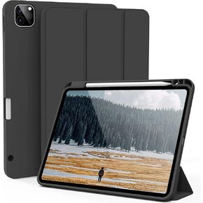 kenke New iPad Pro 12.9 Inch Case with Pencil Holder 2022/2021/2020, Slim Trifold Smart Protective Cover, Soft TPU Back Case with Auto Sleep/Wake for iPad Pro 12.9" 6th/5th/4th Generation, Black
