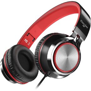 ELECDER i39 Headphones with Microphone Foldable Lightweight Adjustable On Ear Headsets with 3.5mm Jack for Cellphones Computer MP3/4 Kindle School Red/Black in Kuwait