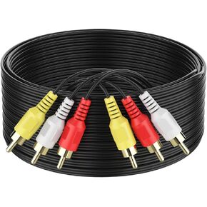 Audio Video RCA Cable, 6FT 3RCA to 3RCA Composite AV Cable Compatible with Set-Top Box, Speaker, Amplifier, DVD Player, 24K Gold Plated
