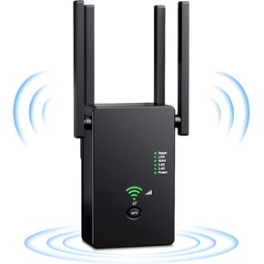 PAKESI WiFi Extender Signal Booster, 4 Antennas 360° Degree Full Coverage WiFi Extender Signal Amplifier,with AC1200 Dual Band Wireless Signal Booster,Coverage up to 2640sq.ft and 25 Devices in Kuwait