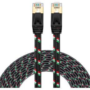 كابل إيثرنت SNANSHI Cat 7 بطول 30 قدم من النايلون المضفر Cat7 لشبكة الإنترنت المسطحة LAN كبل تصحيح SSTP محمي مطلي بالذهب كابل تصحيح شبكة إيثرنت للمودم وجهاز التوجيه والطابعة والكمبيوتر وPS4 وXobx
