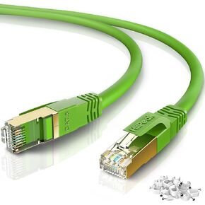 Cat8 Ethernet Cable 75FT, Indoor&Outdoor, Heavy Duty High Speed 26AWG Cat8 Network LAN Cable 2000Mhz, 40Gbps with Gold Plated RJ45 Connector, Weatherproof S/FTP UV Resistant for Router,Modem,PC Green in Kuwait