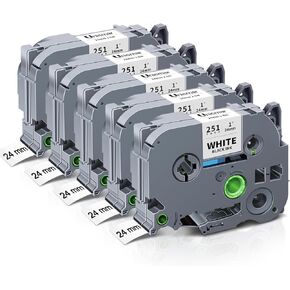 شريط ملصق Unismar 24 مم 0.94 بوصة متوافق مع Brother TZe-251 TZe251 TZe شريط أبيض مصفح 1 بوصة لـ Ptouch PTD600 PT-P700 PT-2430PC PT-D600VP PT-D800W PT-P900W، 1 بوصة × 26.2 بوصة، أسود على أبيض، 10 عبوات