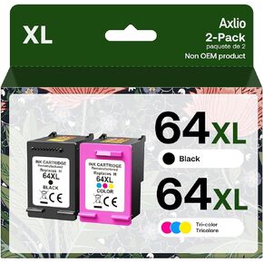 64XL Ink Cartridge Combo Pack Replacement for HP 64XL Ink Remanufactured Black and Color Work for Envy Photo 7858 7855 7120 7155 7158 7164 6255 6252 6232 Envy Inspire 7955e Tango X Printer (2-Pack)