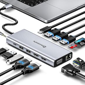 USB C Docking Station Dual Monitor, 13 In 1 Minisopuru USB C Hub Dual HDMI Adapter For 2 Monitors, DP, 5 USB A Ports, USB C Dock PD Charger, SD/TF, Mic/Audio, Ethernet, USB C Data, For Windows Laptops in Kuwait