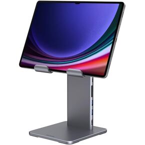 حامل iPad مغناطيسي Qwiizlab مع موزع USB C لجهاز iPad Pro 12.9 بوصة الجيل الثالث/الرابع/الخامس/السادس، دوران 360 درجة، إمالة 80 درجة، قارئات البطاقات، 4K@60 هرتز HDMI، 5 جيجابت في الثانية USB، 60 وات PD، صوت 3.5 مم (مساحة) رمادي) in Kuwait