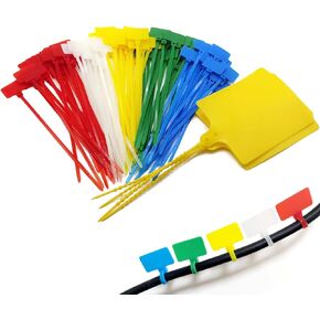 TidyTie Cable Tie Tags Self-locking Nylon Multicolor Label Ties Written-on Wires,100PCS/5Colors Small Zip Tie Tags and 4PCS Large Plastic Labels for Mark the Wire