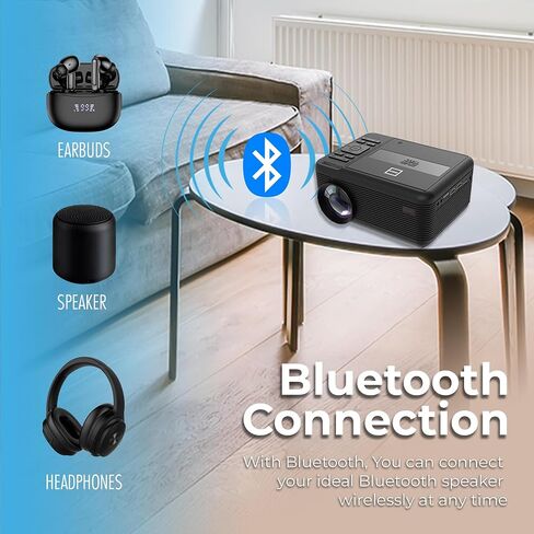 جهاز عرض RCA DVD مع مكبر صوت مدمج - جهاز عرض صغير محمول مزود بتقنية Bluetooth - جهاز عرض داخلي / خارجي وحزمة شاشة - متوافق مع HDMI / AV / VGA / Micro SD - نظام مروحة هادئ - دقة 1920 × 1080 in Kuwait