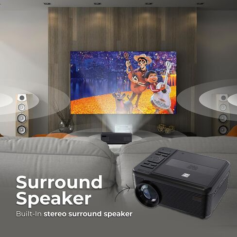 جهاز عرض RCA DVD مع مكبر صوت مدمج - جهاز عرض صغير محمول مزود بتقنية Bluetooth - جهاز عرض داخلي / خارجي وحزمة شاشة - متوافق مع HDMI / AV / VGA / Micro SD - نظام مروحة هادئ - دقة 1920 × 1080 in Kuwait