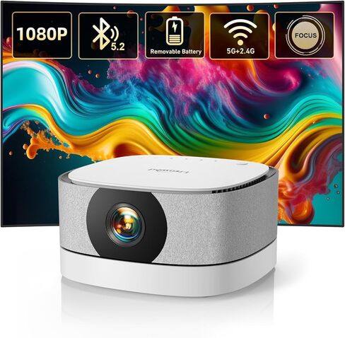【Battery Powered】Outdoor Projector with WiFi and Bluetooth 1080P: 480 ANSI 16000L Lisowod Mini Portable Rechargeable Projector with Electric-Focus & Zoom Movie Projector for Outdoor/Home Use in Kuwait