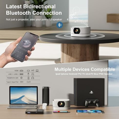 【Battery Powered】Outdoor Projector with WiFi and Bluetooth 1080P: 480 ANSI 16000L Lisowod Mini Portable Rechargeable Projector with Electric-Focus & Zoom Movie Projector for Outdoor/Home Use in Kuwait