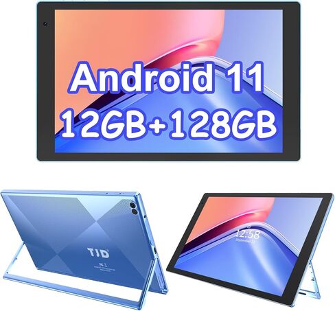TJD Android Tablet 10 بوصة، 128 جيجابايت ROM كمبيوتر لوحي، معالج رباعي النواة، بطارية 6000 مللي أمبير في الساعة كاميرا مزدوجة مكبرات صوت ستيريو، واي فاي، بلوتوث، قراءة الألعاب أقراص Google التي تعمل باللمس (أزرق) in Kuwait