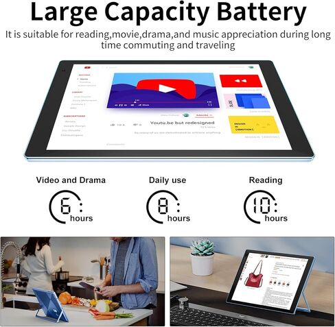 TJD Android Tablet 10 بوصة، 128 جيجابايت ROM كمبيوتر لوحي، معالج رباعي النواة، بطارية 6000 مللي أمبير في الساعة كاميرا مزدوجة مكبرات صوت ستيريو، واي فاي، بلوتوث، قراءة الألعاب أقراص Google التي تعمل باللمس (أزرق) in Kuwait