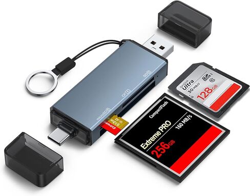 قارئ بطاقات CF/SD/TF، ​​قارئ بطاقات USB-A وUSB C من الألومنيوم، قارئ فلاش مدمج يدعم CF/SD/MicroSD متوافق مع MacBook Pro/Air، Surface Pro 9/8/7/X، Samsung Galaxy S23/S22/ 21/20 in Kuwait