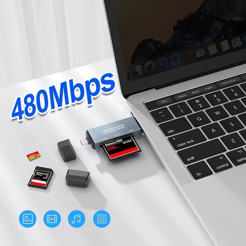 قارئ بطاقات CF/SD/TF، ​​قارئ بطاقات USB-A وUSB C من الألومنيوم، قارئ فلاش مدمج يدعم CF/SD/MicroSD متوافق مع MacBook Pro/Air، Surface Pro 9/8/7/X، Samsung Galaxy S23/S22/ 21/20 in Kuwait
