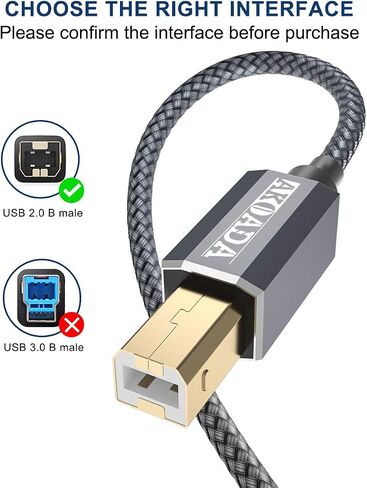 AkoaDa Printer Cable,USB A to B Cable 10ft USB 2.0 Printer Cord High Speed Scanner Cord Compatible with HP, Brother, Canon, Dell, Epson, Lexmark, Xerox, Samung and More in Saudi Arabia