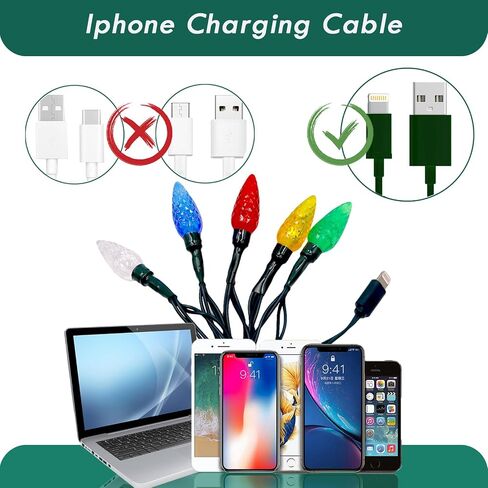 Befoxfo 2 Pack USB Christmas Light Phone Charger Cord USB and Bulb Charger,50inch 10led Multicolor Available with Phone 5，6，7，8，X,XR,XS,XS Max,11Pro Max SE2, 12/13/14,14plus,14Por,14 Pro Max in Kuwait