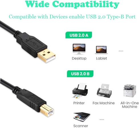 XBOHJOE USB Printer Cable 25ft USB 2.0 Type A Male to B Male Printer Scanner Cord for HP Canon Lexmark Epson Dell Xerox Samsung USB a to b Cable(Black, 25ft) in Saudi Arabia