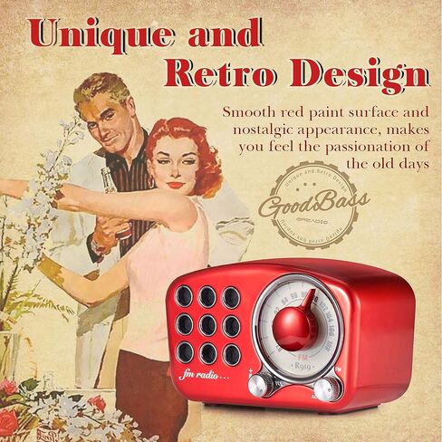 Retro Bluetooth Speaker, Vintage Radio-Greadio FM Radio with Old Fashioned Classic Style, Strong Bass Enhancement, Loud Volume, Bluetooth 5.0 Wireless Connection, TF Card and MP3 Player (RED) in Kuwait