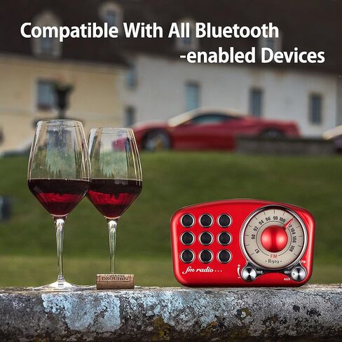 Retro Bluetooth Speaker, Vintage Radio-Greadio FM Radio with Old Fashioned Classic Style, Strong Bass Enhancement, Loud Volume, Bluetooth 5.0 Wireless Connection, TF Card and MP3 Player (RED) in Kuwait