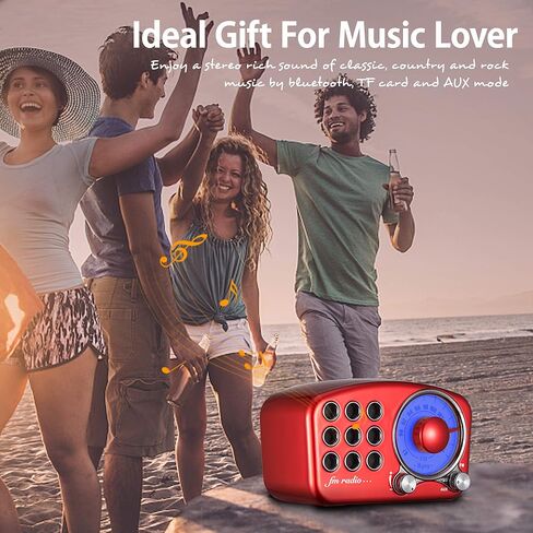 Retro Bluetooth Speaker, Vintage Radio-Greadio FM Radio with Old Fashioned Classic Style, Strong Bass Enhancement, Loud Volume, Bluetooth 5.0 Wireless Connection, TF Card and MP3 Player (RED) in Kuwait
