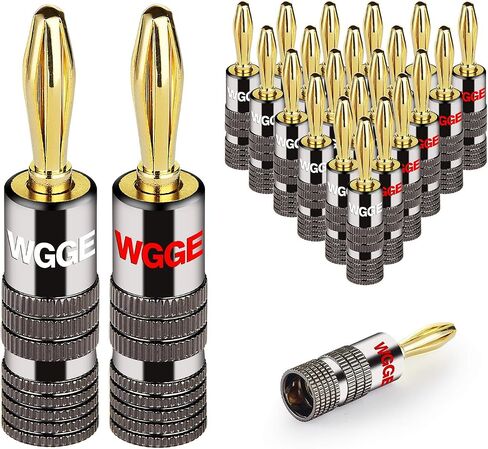 WGGE WG-029 Banana Plugs Audio Jack Connector, 24k Gold Dual Screw Lock Speaker Connector for Speaker Wire, Wall Plate, Home Theater, Audio/Video Receiver, and Sound Systems ((12 Pairs (24 Plugs))) in Kuwait
