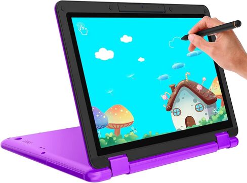 اوواو لابتوب ارجواني 11.6 انش FHD 2 في 1 بشاشة لمس مع قلم ستايلس ومعالج انتل N4120 ونظام تشغيل ويندوز 11 وذاكرة RAM 6GB وSSD M.2 256GB قابل للتحويل للاطفال in Kuwait