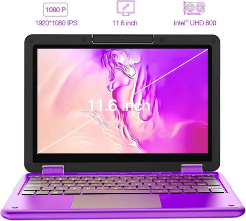 اوواو لابتوب ارجواني 11.6 انش FHD 2 في 1 بشاشة لمس مع قلم ستايلس ومعالج انتل N4120 ونظام تشغيل ويندوز 11 وذاكرة RAM 6GB وSSD M.2 256GB قابل للتحويل للاطفال in Kuwait