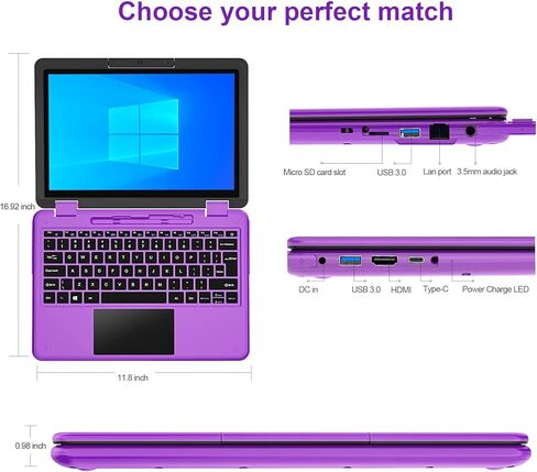 اوواو لابتوب ارجواني 11.6 انش FHD 2 في 1 بشاشة لمس مع قلم ستايلس ومعالج انتل N4120 ونظام تشغيل ويندوز 11 وذاكرة RAM 6GB وSSD M.2 256GB قابل للتحويل للاطفال in Kuwait