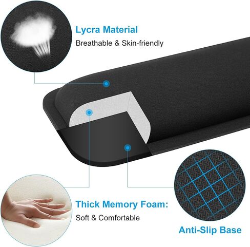 ELZO Keyboard Wrist Rest Pad Support with 65D High-Density Thicken Memory Foam Padding, Ergonomic Design Computer Rest Pad Desk Wrist Pad, Non-Slip Rubber Base Office Laptop (Rectangle Black) in Kuwait