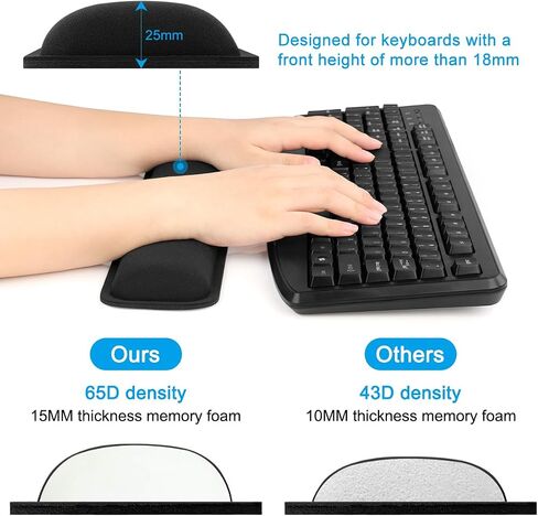 ELZO Keyboard Wrist Rest Pad Support with 65D High-Density Thicken Memory Foam Padding, Ergonomic Design Computer Rest Pad Desk Wrist Pad, Non-Slip Rubber Base Office Laptop (Rectangle Black) in Kuwait