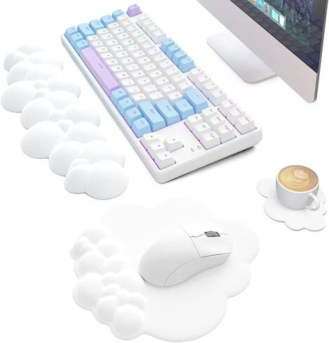 MANBASNAKE Cloud Mouse Pad Wrist Support Keyboard Wrist Rest Set with Ergonomic Memory Foam,Non-Slip Base,Cloud Coasters for Home,Office,Laptop,Desktop Computer,Easy Typing Pain Relief-Blue in Saudi Arabia