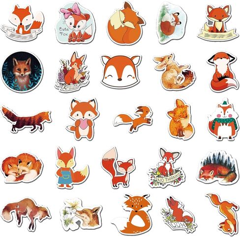 50 قطعة من ملصقات الثعلب المصنوعة من الفينيل المقاومة للماء لزجاجات المياه والكمبيوتر المحمول والأمتعة والسيارة والدراجة وحافظة الهاتف للمراهقين والكبار والأطفال in Kuwait