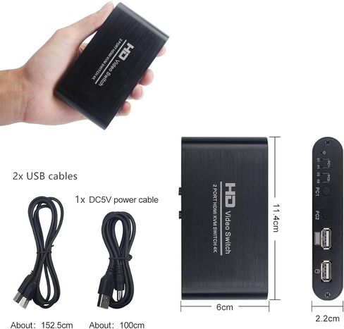 محول كيه في ام بمنفذ USB للكيبورد والماوس، موزع طابعة لجهازي كمبيوتر واللابتوب وبلاي ستيشن 4 واكس بوكس ون وHDTV والقرص الصلب والقرص الصلب، الخ HDMI كيه في ام 2×1 in Kuwait