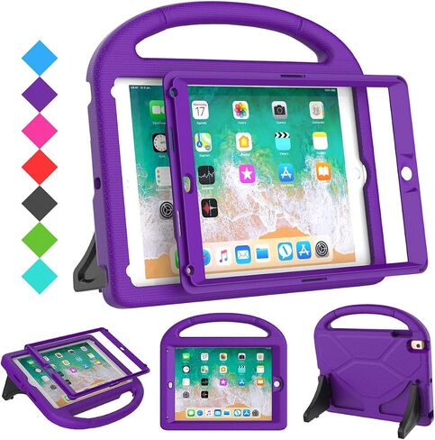 حافظة SUPLIK للأطفال لجهاز iPad الجيل الخامس/السادس (9.7 بوصة، 2017/2018)، حافظة iPad Air 2/1 & Pro 9.7 مع واقي شاشة، غطاء حماية متين مع حامل مقبض لجهاز Apple iPad 5/6 Gen، وردي in Kuwait