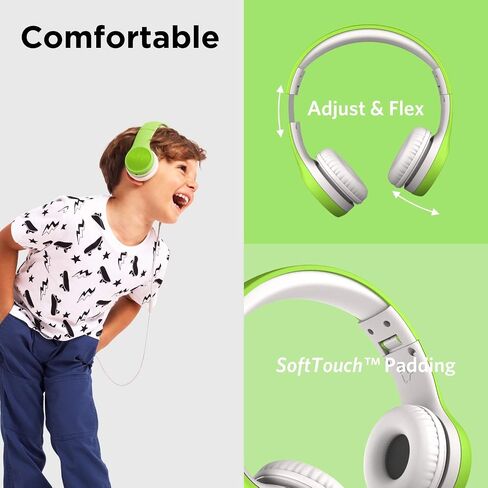 LilGadgets Connect+ Style On-Ear Kids Headphones with Microphone - SharePort Technology, SoftTouch Padding, Detachable Cable, Volume Limiting, Durable & Adjustable - Purple in Kuwait