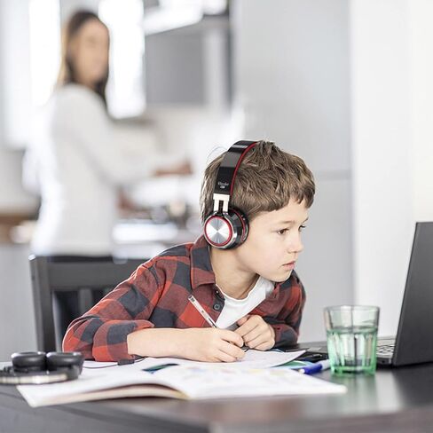 ELECDER i39 Headphones with Microphone Foldable Lightweight Adjustable On Ear Headsets with 3.5mm Jack for Cellphones Computer MP3/4 Kindle School Red/Black in Kuwait