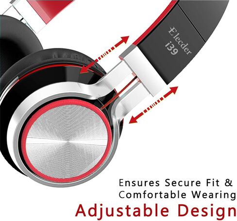 ELECDER i39 Headphones with Microphone Foldable Lightweight Adjustable On Ear Headsets with 3.5mm Jack for Cellphones Computer MP3/4 Kindle School Red/Black in Kuwait