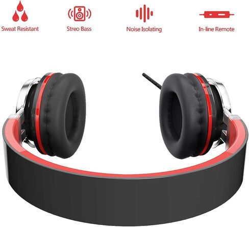 ELECDER i39 Headphones with Microphone Foldable Lightweight Adjustable On Ear Headsets with 3.5mm Jack for Cellphones Computer MP3/4 Kindle School Red/Black in Kuwait