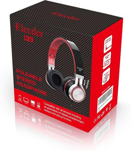 ELECDER i39 Headphones with Microphone Foldable Lightweight Adjustable On Ear Headsets with 3.5mm Jack for Cellphones Computer MP3/4 Kindle School Red/Black in Kuwait