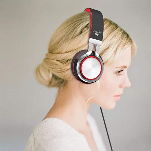 ELECDER i39 Headphones with Microphone Foldable Lightweight Adjustable On Ear Headsets with 3.5mm Jack for Cellphones Computer MP3/4 Kindle School Red/Black in Kuwait