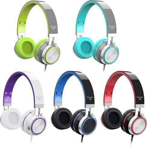 ELECDER i39 Headphones with Microphone Foldable Lightweight Adjustable On Ear Headsets with 3.5mm Jack for Cellphones Computer MP3/4 Kindle School Red/Black in Kuwait