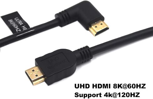 2 Feet 48Gbps HDMI 8K@60Hz Ultra HD Cable, Straight Male to Right Angle Male HDMI 2.1 High Speed Shield Cord for Xbox TV PS4 PS5 Switch, Support 4K@120Hz, 3D Dynamic HDR in Kuwait