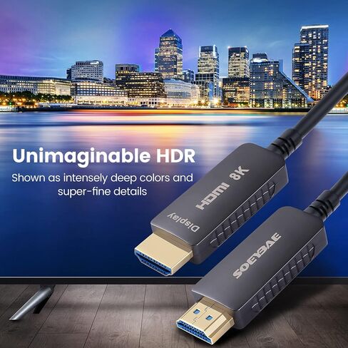 كابل HDMI من الألياف الضوئية SOEYBAE 8K بطول 100 قدم/30 مترًا، كابل HDMI 2.1 يدعم 8K@60 هرتز، 4K@120 هرتز، 48 جيجابت في الثانية، eARC، HDCP2.2، PS5 in Kuwait