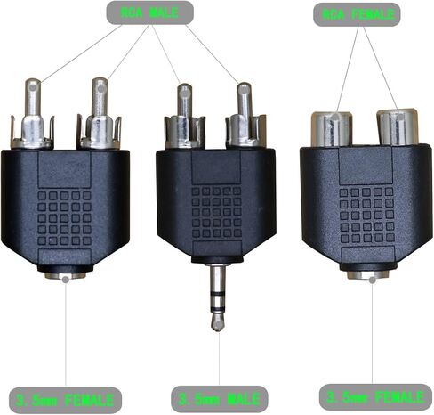 محول ستيريو ذكر 6.35 ملم 3.5 ملم الى 2 RCA انثى 3.2 F-2x3.2 RCA M ستيريو توصيل الصوت اثنين من الذكور 3.2 ملم (1/8 انش) وواحد انثى 3.2 ملم (1/8 انش) محول 【10 قطع in Saudi Arabia