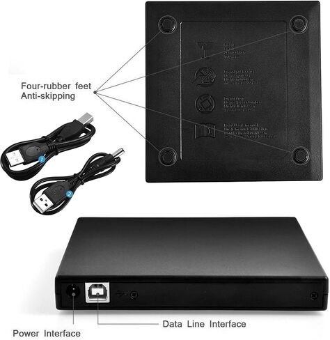 مشغل أقراص DVD خارجي USB من Kedoo لأجهزة الكمبيوتر المحمول USB 2.0 متوافق مع أنظمة متعددة (أسود). in Saudi Arabia