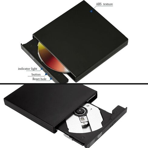 مشغل أقراص DVD خارجي USB من Kedoo لأجهزة الكمبيوتر المحمول USB 2.0 متوافق مع أنظمة متعددة (أسود). in Saudi Arabia