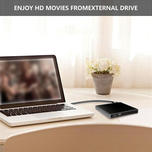 مشغل أقراص DVD خارجي USB من Kedoo لأجهزة الكمبيوتر المحمول USB 2.0 متوافق مع أنظمة متعددة (أسود). in Saudi Arabia