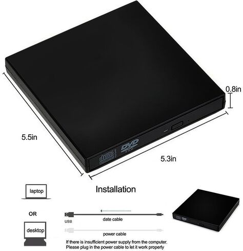 مشغل أقراص DVD خارجي USB من Kedoo لأجهزة الكمبيوتر المحمول USB 2.0 متوافق مع أنظمة متعددة (أسود). in Saudi Arabia